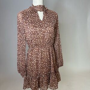 Peach Love California Brown Ruffled Mock Neck Sundress